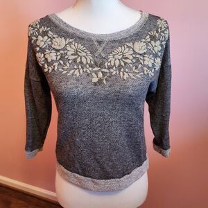 American Rag Floral Print Round Neck 3/4 Sleeve Mini Cropped Women's Size XS